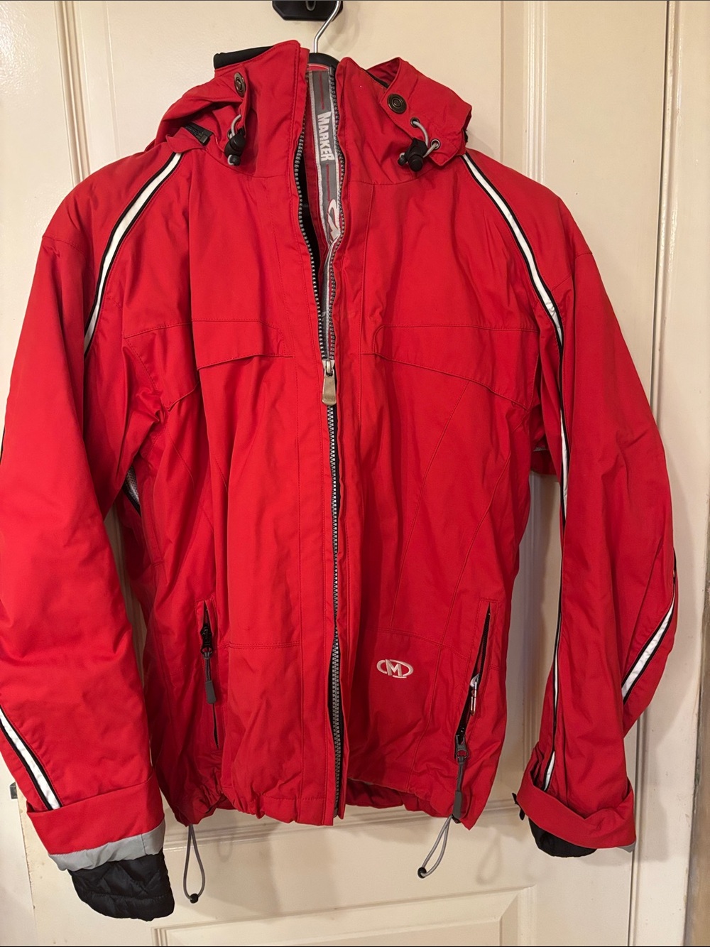 Marker Men's Red Hooded Puffer Jacket with Reflective Trim